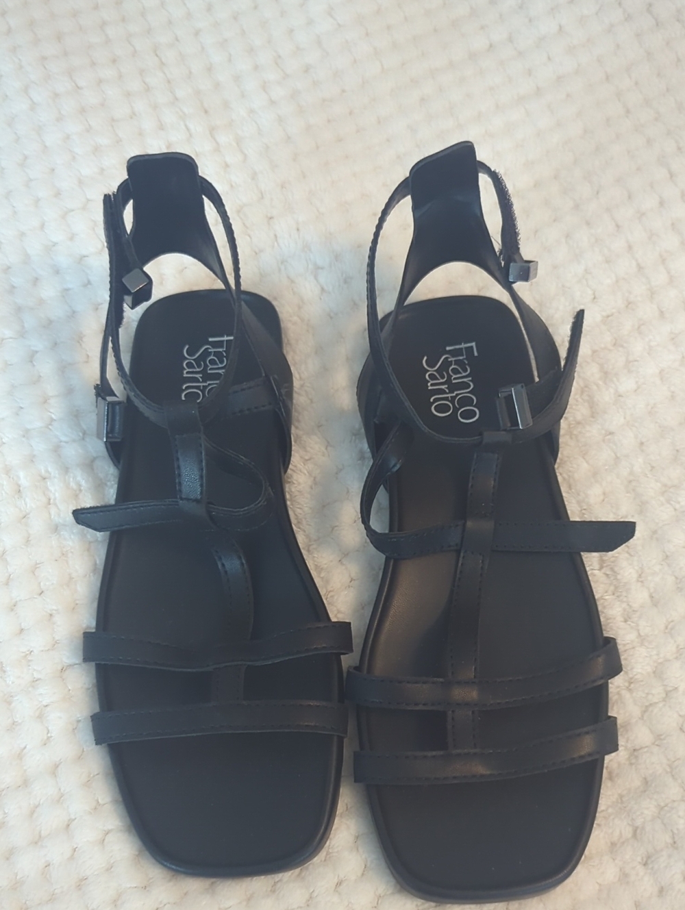 Franco Sarto Black Leather Multi-Strap Ankle Sandals
